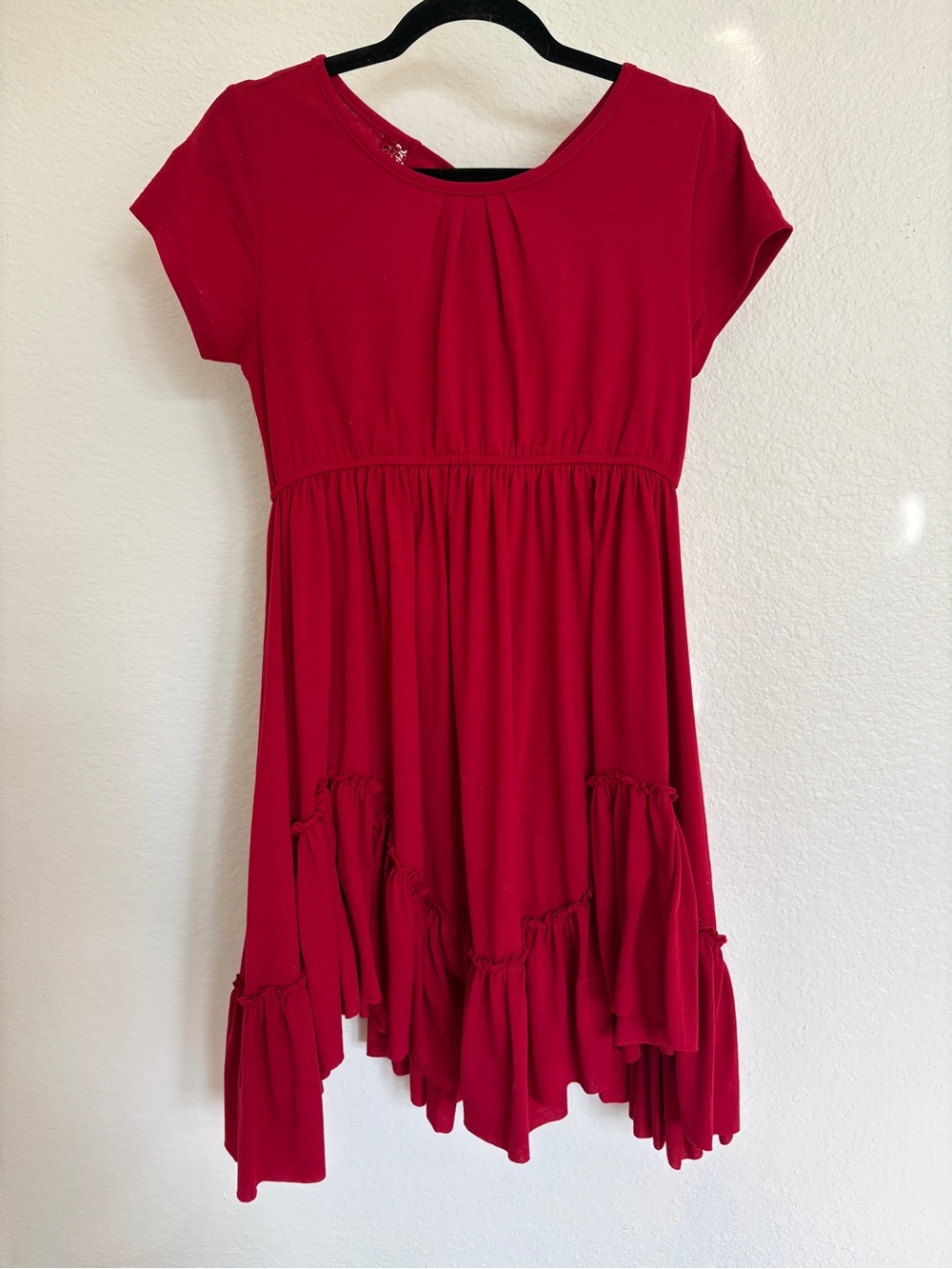 Mia Joy - Joyfolie Red Short-Sleeve Ruffle Hem Knit Dress